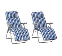 Outsunny Pack de 2 Tumbonas Plegables Tumbonas de Jardín Exterior con Cojín Acolchado, Respaldo Ajustable en 5 Posiciones, Reposapiés y Marco de Acero, 60x75x65-102 cm, Rayas Azul