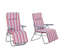 Outsunny Pack de 2 Tumbonas Plegables Tumbonas de Jardín Exterior con Cojín Acolchado, Respaldo Ajustable en 5 Posiciones, Reposapiés y Marco de Acero, 60x75x65-102 cm, Rayas Rojo