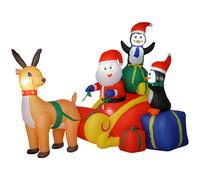 Outsunny Papá Noel Hinchable con Trineo Pingüinos y Renos Luces LED Decoración de Navidad para Exterior e Interior 180x120x155 cm