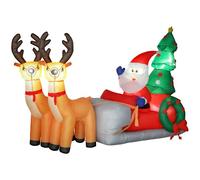 Outsunny papá noel hinchable con trineo, renos y árbol, inflables de navidad con luces led, decoración de navidad para exterior e interior, 216x90x150 cm