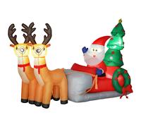 Outsunny Papá Noel Hinchable con Trineo, Renos y Árbol, Inflables de Navidad con Luces LED, Decoración de Navidad para Exterior e Interior, 216x90x150 cm Multicolor