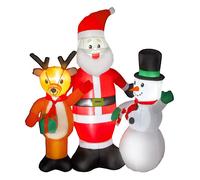 Outsunny papá noel inflable 150 cm con reno y muñeco de nieve decoración de navidad inflable con luces led inflador eléctrico para exterior jardín césped