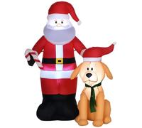 Outsunny Papá Noel Inflable con Perro 9 Luces LED 117x80x157 cm Multicolor | Navidad Hinchable, Inflador Eléctrico, IP44, Decoración Navideña, para Interiores y Exteriores