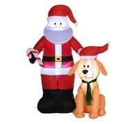 Outsunny papá noel inflable con perro con 9 luces led ip44 e inflador eléctrico decoración navideña para interiores y exteriores 117x80x157 cm multicolor