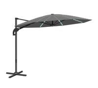Outsunny Parasol de aluminio de brazo lateral LED Solar Ø300 cm altura regulable con manivela UV50+ Gris oscuro