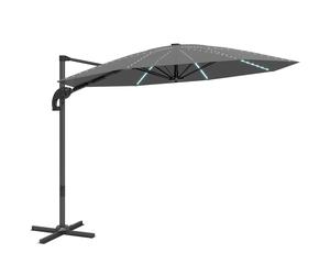 Outsunny Parasol de aluminio de brazo lateral LED Solar Ø300 cm altura regulable con manivela UV50+ Gris oscuro