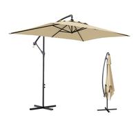 Outsunny Parasol Excéntrico 294x193 cm Sombrilla de Jardín con Base Cruzada y Manivela Impermeable Protección UV Sombrilla para Terraza Patio Beige