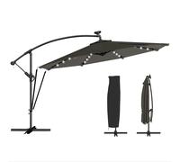 Outsunny Parasol Excéntrico de Aluminio con Luces LED Base Cruzada Ø345 cm Gris Gris oscuro