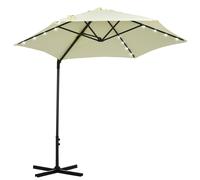 Outsunny Parasol Terraza para Patio con Luces LED Solares 256 cm Poste Giratorio 360° Ventilación Superior Beige Aosom España