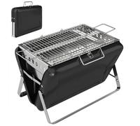 Outsunny Parrilla de carbón en acero inoxidable BBQ Smoker con rejilla, asa y patas plegables para barbacoa, camping 40x28x25,5cm negro Aosom España
