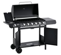 Outsunny Parrilla de Gas Carro para Barbacoa con 6 Quemadores 1 Quemador Lateral Gabinete Multifunción Metal Negro 135 x 50 x 100 cm Black