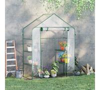 Outsunny película invernadero walk-in jardín cobertizo con 6 estantes plástico PVC BLANCO