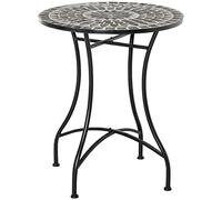 Outsunny Pequeña Mesa Auxiliar de Jardín de Metal y Cerámica, Mesa de Mosaico de Exterior para Terraza o Balcón, Ф60x71cm, Gris Negro