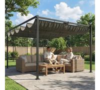 Outsunny Pérgola 4x3 m con Techo Retráctil y 2 Paneles Fijos, UPF50+, Drenaje, Estructura Metálica, Cenador Exterior Gris Oscuro Gris oscuro