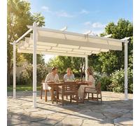 Outsunny Pérgola 4x3 m, Techo Retráctil, UPF30+, Drenaje, Estructura Metálica, Cenador Exterior Beige Beige