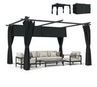 Outsunny Pérgola de Aluminio Techo Retráctil Cenador 4x3 m Gris Oscuro | Paredes Laterales, Tela de Poliéster Anti-UV Resistente al Agua, Pabellón para Jardín Patio Terraza