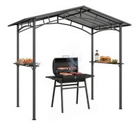 Outsunny Pérgola de Barbacoa 246x149x230 cm de Aluminio Gazebo Cenador con 2 Estantes para Jardín Patio Terraza Fiestas Protección Solar Negro