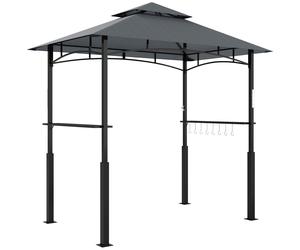 Outsunny Pérgola de barbacoa de dos niveles toldo de recepción para jardín con luz LED 240x150x250 cm Gris oscuro Aosom España