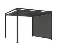 Outsunny Pérgola de Jardín 3x3 m con Techo Retráctil y Pared Lateral Enrollable, Cenador de Jardín con Estructura de Aluminio, UPF30+, Pabellón para Exterior, Patio, Terraza, Gris Oscuro Gray