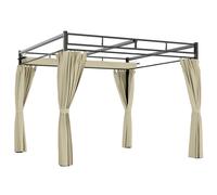 Outsunny Pérgola de Jardín 3x3 m con Techo Retráctil y Cortinas Protección UV30+ Estructura Metálica para Patio Terraza Beige