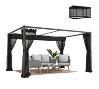 Outsunny Pérgola de Jardín 3x4 m con Techo Retráctil y 4 Laterales de Malla Gris Gris oscuro