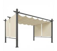 Outsunny Pérgola de Jardín 4x3 m con Cortinas Enrollables Automáticas y Techo Retráctil Cenador de Jardín con UPF50+ Crema