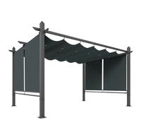 Outsunny Pérgola de Jardín 4x3 m con Cortinas Enrollables Automáticas y Techo Retráctil Cenador de Jardín con UPF50+ Gris Oscuro