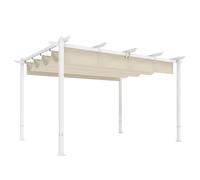Outsunny Pérgola de Jardín 4x3 m con Techo Retráctil Protección UPF30+ Drenaje Cenador de Jardín para Patio Exterior Beige Aosom España