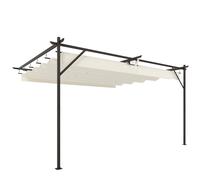 Outsunny Pérgola de Pared de Jardín 4x3 m Retráctil Poliéster Protección UPF30+ Drenaje Pérgola de Jardín para Exterior Crema Aosom España