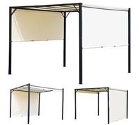Outsunny Pérgola Tonnelle Jardín 3x3m Toldo Deslizante Acero Epoxi Crema Negro