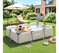 Outsunny Piscina Desmontable Tubular 316x238x66,5 cm 3700 L, Piscina Rectangular con Marco Metálico Estable, Parche de Reparación, Bomba de Filtro No Incluida para 2-4 Personas, Jardín, Exterior, Gris