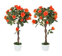 Outsunny Planta Artificial de Rosa de 21 Flores con Maceta Rellenada en Cemento y Musgo, Ø18x90 cm, Naranja Aosom España