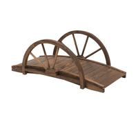 Outsunny puente de jardín puente de madera con barandillas en forma de rueda puente para estanque carga 150 kg puente decorativo para patio 100x50x37 cm madera carbonizada