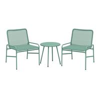 Outsunny Salón de jardín exterior 3 piezas en resina trenzada y acero, mesa de jardín redonda con 2 sillas, 58x67x75cm, Verde Aosom España