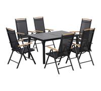 Outsunny Salon de jardín exterior 6 personas, marco de aluminio, mesa 140 cm, 6 sillas plegables y reclinables, Negro Aosom España