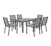 Outsunny Salón Jardín 6 Plazas Gris Mesa Sillas Apilables Acero Textil