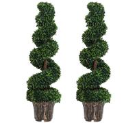 Outsunny Set 2 Plantas Artificiales de Boj en Espiral para Interior y Exterior con Maceta, Ø32x120 cm, Verde Aosom España