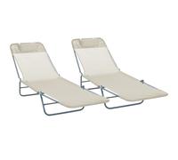 Outsunny Set 2 Tumbonas Plegables con Respaldo Reclinable a 4 Niveles, Metal y Tejido de Malla, Beige Aosom España