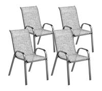 Outsunny Set 4 Sillas de Jardín Apilables con Reposabrazos Curvos, en Acero y Tejido Transpirable, 54x71x93 cm, Gris Aosom España