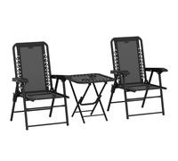 Outsunny Set bistró 3 piezas de acero resistente a la intemperie con mesa bistró plegable y portavasos, sillas de jardín - Negro Aosom España