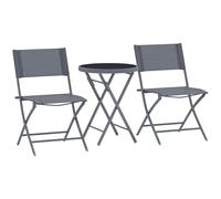 Outsunny Set Bistró 3 Piezas Mesa Cristal 2 Sillas Plegables, Gris | Conjunto de jardín, protección de pies, marco metálico, fácil limpieza
