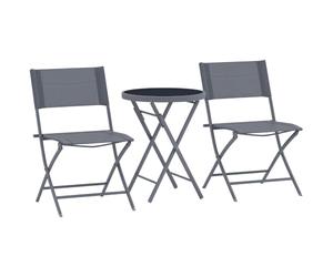 Outsunny Set Bistró 3 Piezas Mesa Cristal 2 Sillas Plegables, Gris | Conjunto de jardín, protección de pies, marco metálico, fácil limpieza