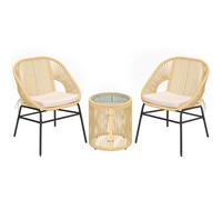 Outsunny Set bistró de ratán 3 piezas, 2 sillas de jardín, mesa de cristal, cojines lavables, ergonómico Aosom España