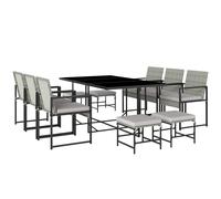 Outsunny Set Comedor Patio 11 Piezas, Muebles de Exterior con 6 Sillones, 4 Pufs, Gris Aosom España