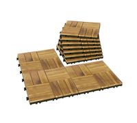 Outsunny set de 10 piezas baldosas de exterior de madera de acacia, 31x31 cm, 0,91 m², suelo de terraza exterior, antideslizantes y resistentes al clima, fácil instalación, para terraza, natural