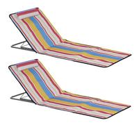 Outsunny Set de 2 Esterillas de Playa Plegables 124x53x35-45 cm Multicolor | Respaldo Ajustable 5 Niveles y Reposacabezas, Esteras de Playa Portátiles, Tela Oxford Acero, Bolsa Transporte