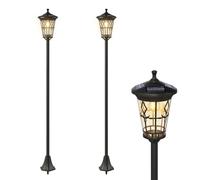 Outsunny set de 2 farolas solares de jardín, luces solares de exterior de acero inoxidable con altura ajustable, 2 modos de brillo, ip44 impermeable, para terraza, patio, 23,5x23,5x186 cm, negro 186 c