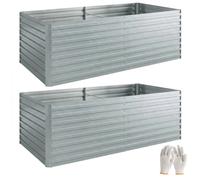 Outsunny Set de 2 huertos elevados galvanizados, 180 x 90 x 60 cm Huertos elevados metálicos con borde seguro, Plateado Aosom España