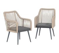 Outsunny Set de 2 sillas de jardín de ratán PE con cojines suaves lavables y reposabrazos, sillas para comer al aire libre de acero, para patio, balcón, terraza, exterior, 54 x 65 x 80 cm, gris oscuro