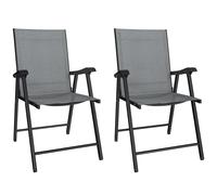 Outsunny Set de 2 Sillas Plegables con Respaldo Alto y Reposabrazos, Gris claro